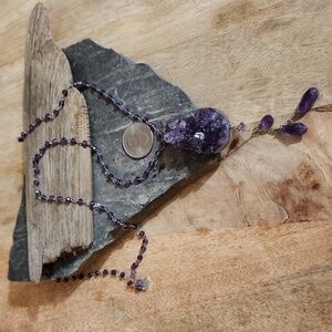 Deb Guyot Amethyst and Sterling Silver Necklace With Drusy EUC